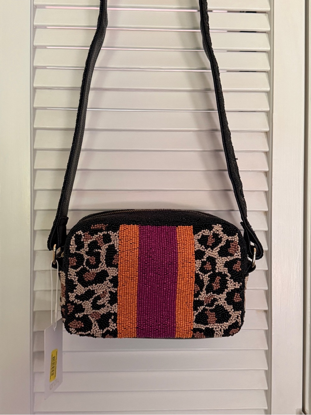 Landry NWT Beaded Leopard-Print Crossbody Bag with Purple & Orange Stripe
